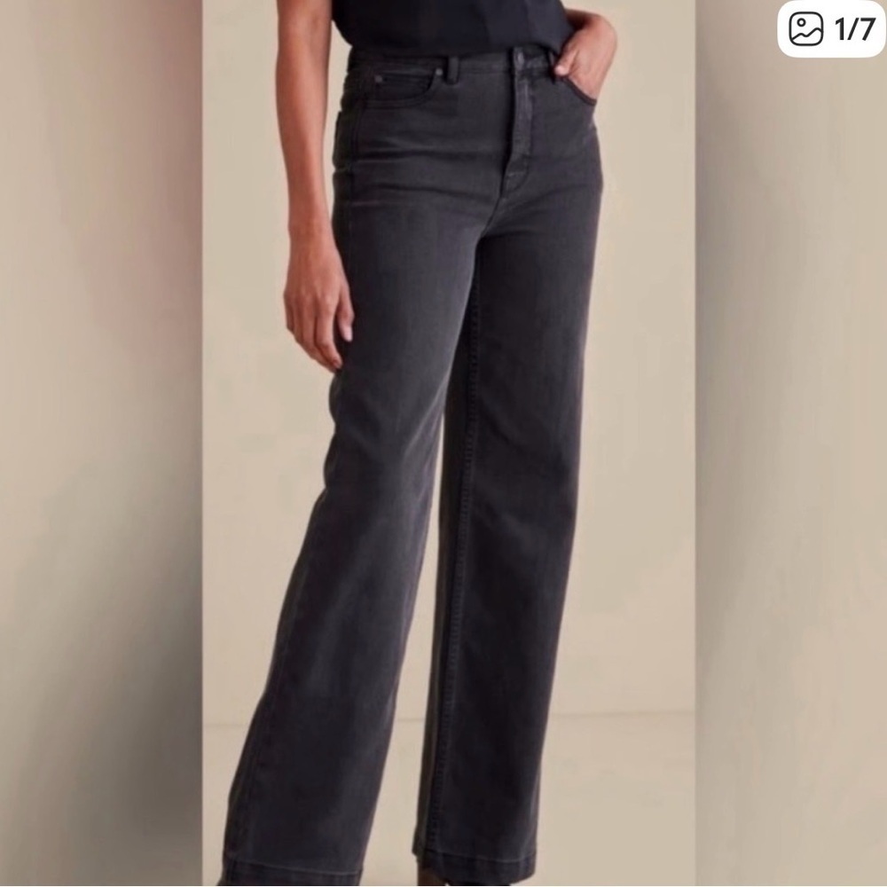 Soft Surroundings Ultimate Denim Fly Front Wide Leg Jeans Size 6 Black